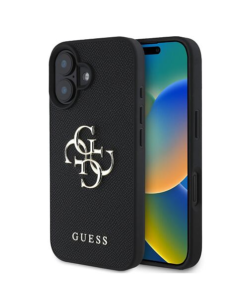Guess PU Grained 4G Metal Logo Zadní Kryt pro iPhone 16 Black