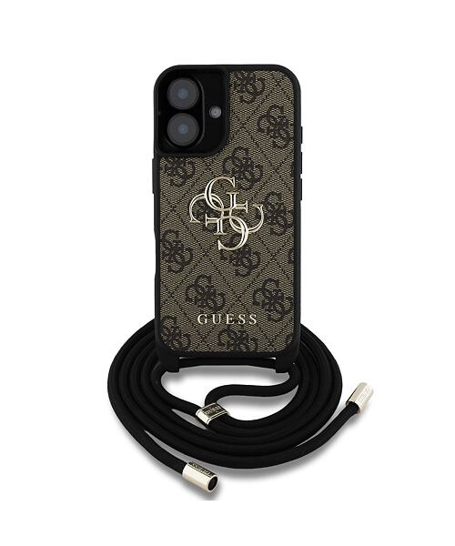 Guess PU 4G Metal Logo Crossbody Popruh Zadní Kryt pro iPhone 16 Brown