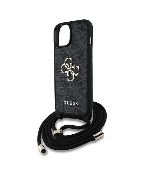 Guess PU 4G Metal Logo Crossbody Popruh Zadní Kryt pro iPhone 15 Black