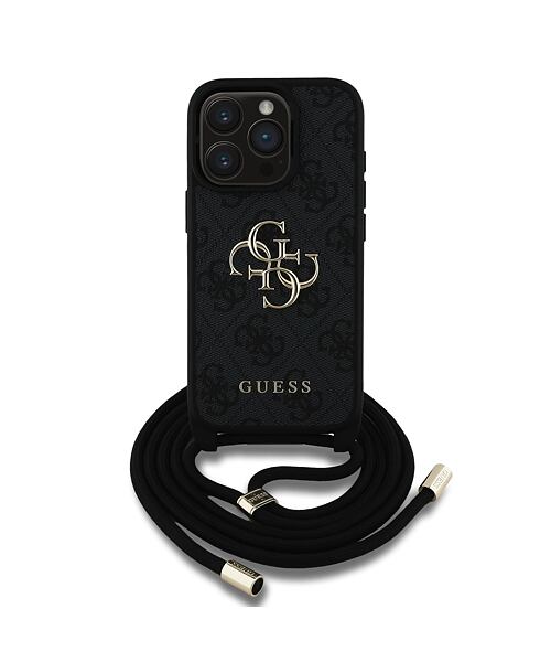 Guess PU 4G Metal Logo Crossbody Popruh Zadní Kryt pro iPhone 15 Pro Max Black