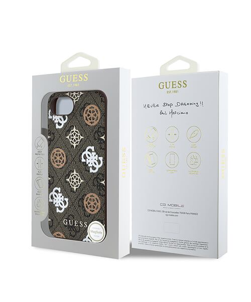 Guess PU 4G Peony MagSafe Zadní Kryt pro iPhone 16e Brown