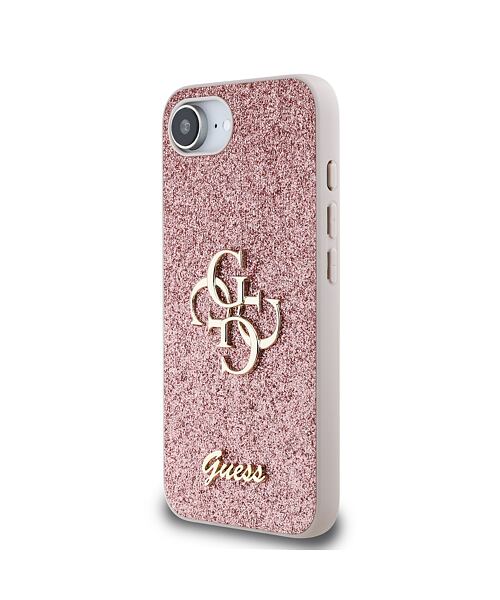 Guess PU Fixed Glitter 4G Metal Logo Zadní Kryt pro iPhone 16e Pink