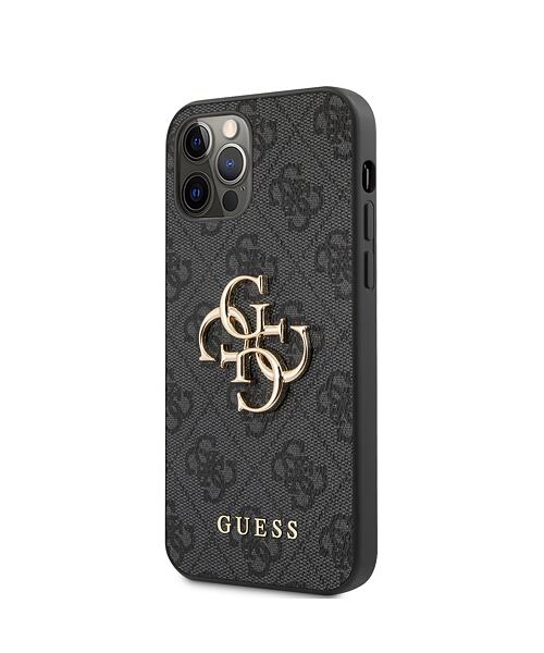 Guess PU 4G Metal Logo Zadní Kryt pro iPhone 12 Pro Max Grey