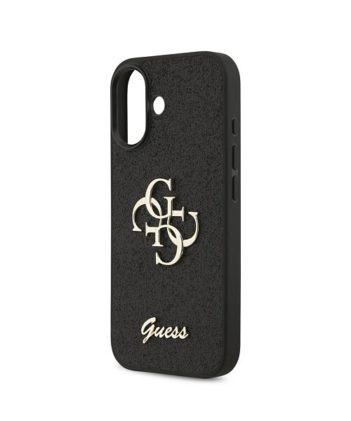 Guess PU Fixed Glitter 4G Metal Logo Zadní Kryt pro iPhone 17 Black