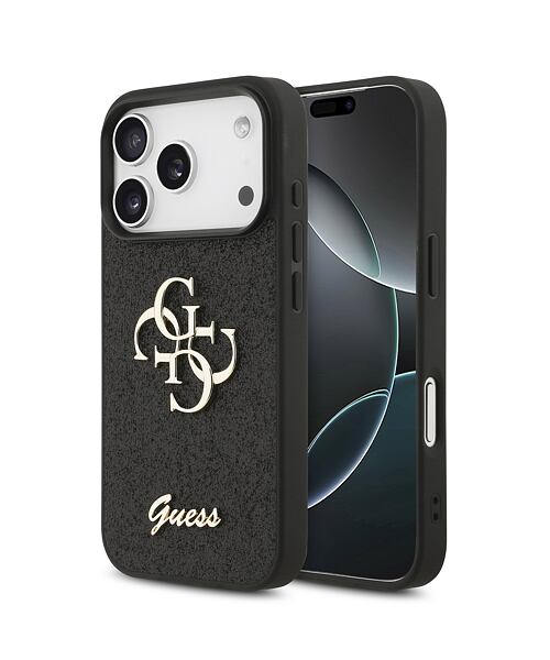 Guess PU Fixed Glitter 4G Metal Logo Zadní Kryt pro iPhone 17 Pro Black