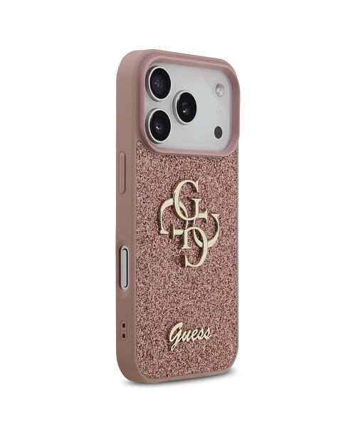 Guess PU Fixed Glitter 4G Metal Logo Zadní Kryt pro iPhone 17 Pro Pink