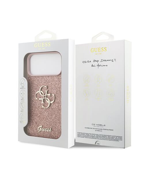 Guess PU Fixed Glitter 4G Metal Logo Zadní Kryt pro iPhone 17 Pro Max Pink