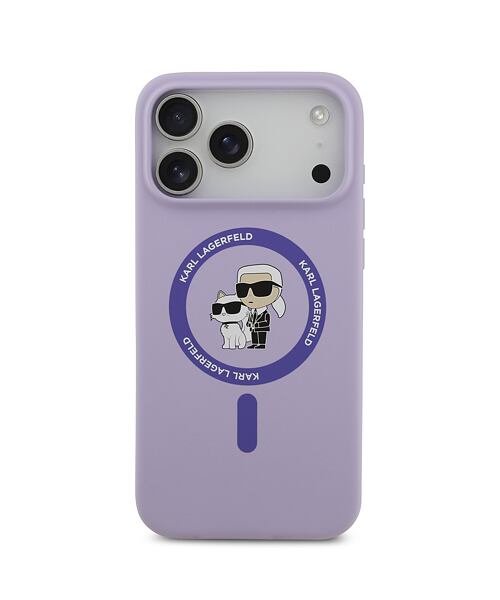 Karl Lagerfeld Liquid Silicone Karl and Choupette MagSafe Zadní Kryt pro iPhone 17 Pro Max Purple