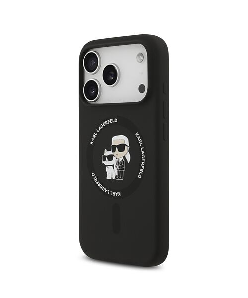 Karl Lagerfeld Liquid Silicone Karl and Choupette MagSafe Zadní Kryt pro iPhone 17 Pro Black