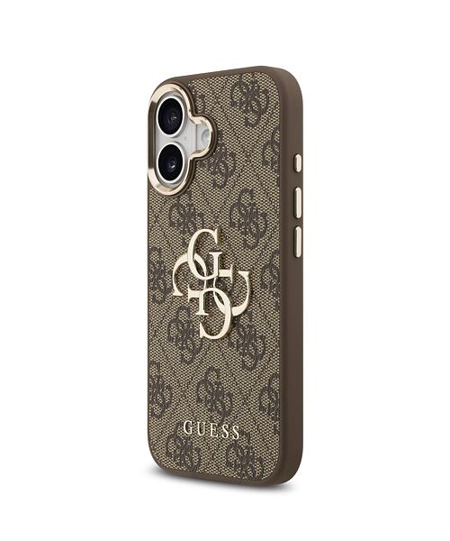 Guess PU Leather 4G Metal Logo Gold Frame Zadní Kryt pro iPhone 17 Brown