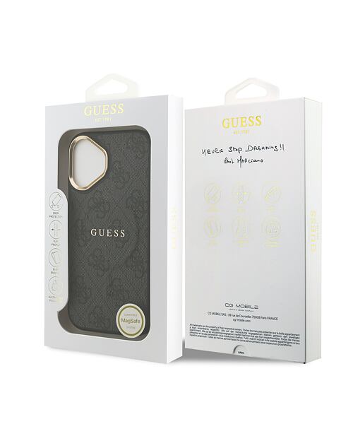 Guess PU Leather 4G Gold Frame MagSafe Zadní Kryt pro iPhone 17 Black