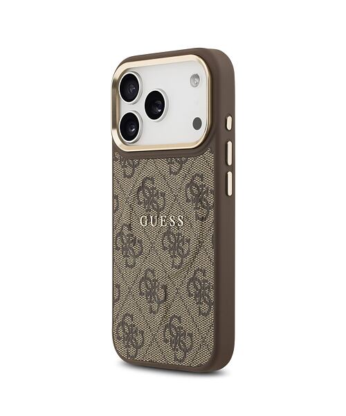 Guess PU Leather 4G Gold Frame MagSafe Zadní Kryt pro iPhone 17 Pro Brown