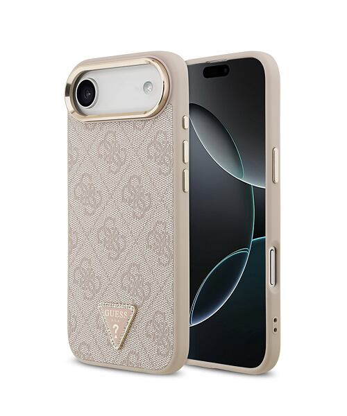 Guess PU Leather 4G Strass Triangle Logo Gold Frame MagSafe Zadní Kryt pro iPhone Air Pink