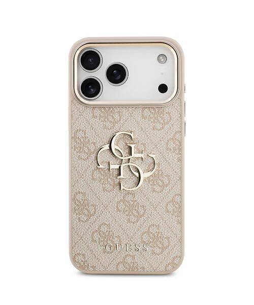 Guess PU Leather 4G Metal Logo Gold Frame Zadní Kryt pro iPhone 17 Pro Max Pink