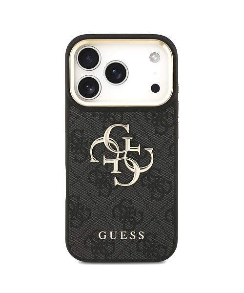 Guess PU Leather 4G Metal Logo Gold Frame Zadní Kryt pro iPhone 17 Pro Black