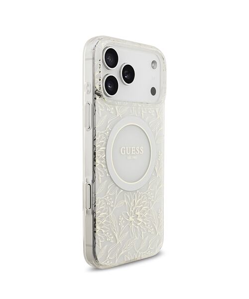 Guess IML Flowers Allover Strap MagSafe Zadní Kryt pro iPhone 17 Pro Max White