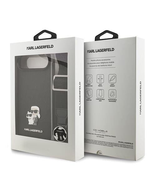 Karl Lagerfeld Saffiano Crossbody Popruh Metal Karl and Choupette Zadní Kryt pro iPhone Air Black