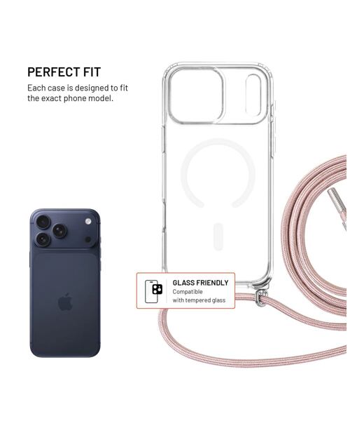 Pouzdro FIXED MagPure Neck s růžovou šňůrkou na krk pro Apple iPhone 17 Pro Max