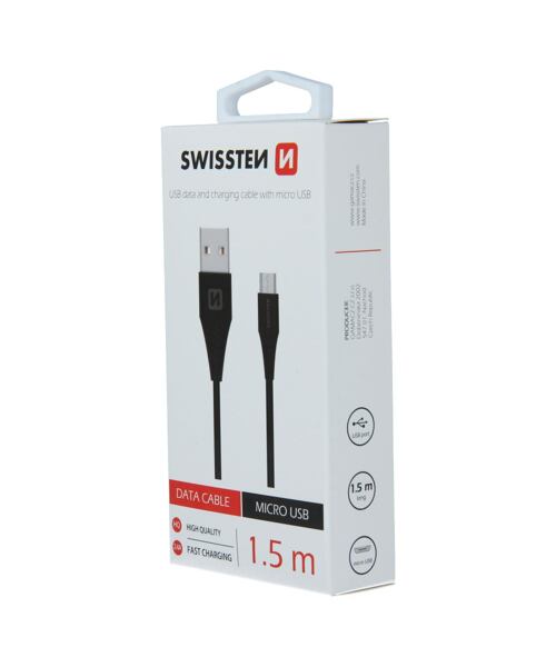 Datový kabel Swissten USB / Micro USB 1,5 M - černý (6,5mm)