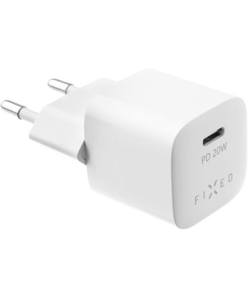 FIXED Mini Set síťové nabíječky s USB-C výstupem a USB-C/USB-C kabelu podpora PD 1m 20W White