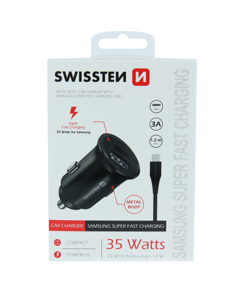 SWISSTEN CL PRO SAMSUNG SUPER FAST CHARGING 25W + KABEL USB-C/USB-C 1,2 M BLACK