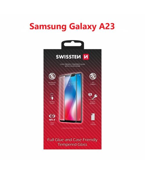 SKLO SWISSTEN FULL GLUE, COLOR FRAME, CASE FRIENDLY PRO SAMSUNG A235 GALAXY A23 ČERNÉ