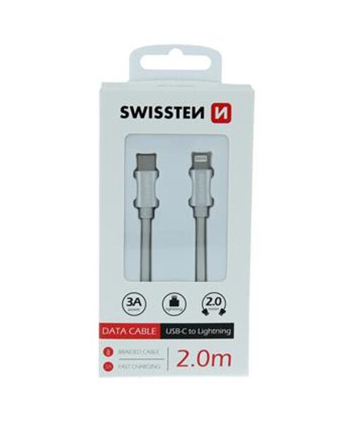 DATOVÝ KABEL SWISSTEN TEXTILE USB-C / LIGHTNING 2,0 M STŘÍBRNÝ