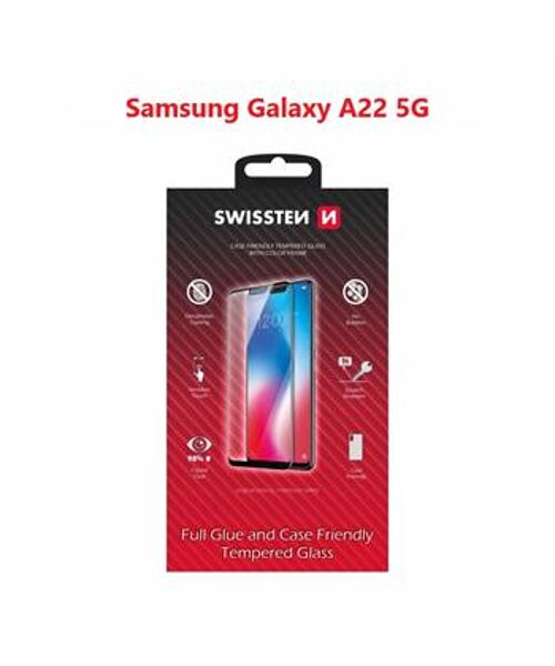 SKLO SWISSTEN FULL GLUE, COLOR FRAME, CASE FRIENDLY PRO SAMSUNG A226 GALAXY A22 5G ČERNÉ