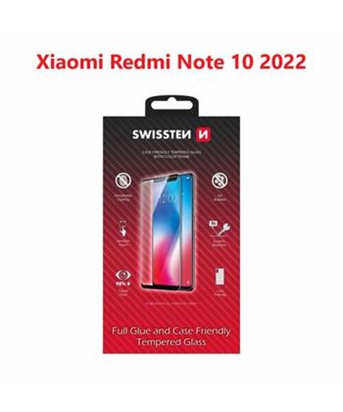 SKLO SWISSTEN FULL GLUE, COLOR FRAME, CASE FRIENDLY PRO XIAOMI REDMI 10 2022 ČERNÉ