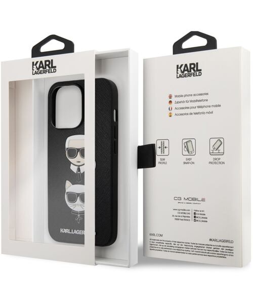 Karl Lagerfeld KLHCP13LSAKICKCBK PU Saffiano Karl and Choupette Heads Kryt pro iPhone 13 Pro Black
