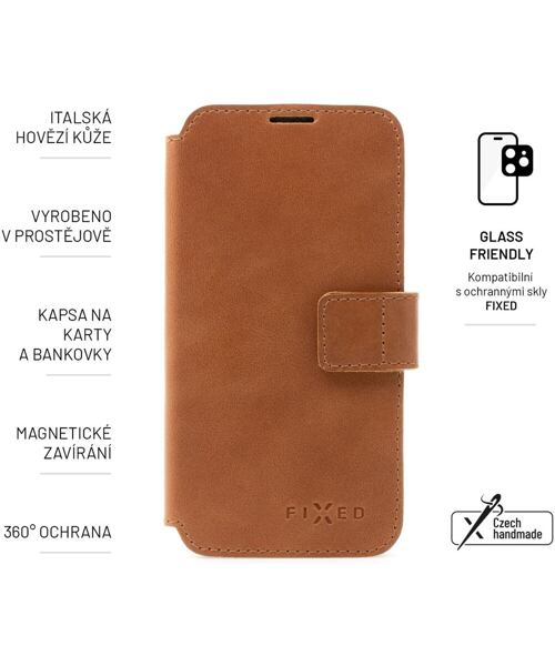 Kožené pouzdro typu kniha FIXED ProFit pro Apple iPhone 14 Pro, hnědé