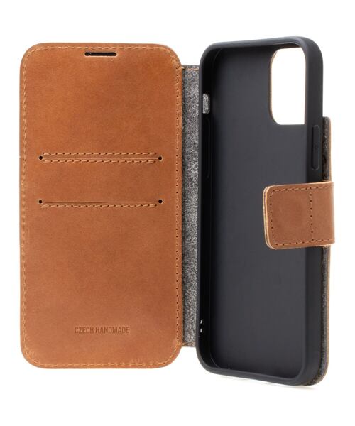Kožené pouzdro typu kniha FIXED ProFit pro Apple iPhone 13 Pro, hnědé