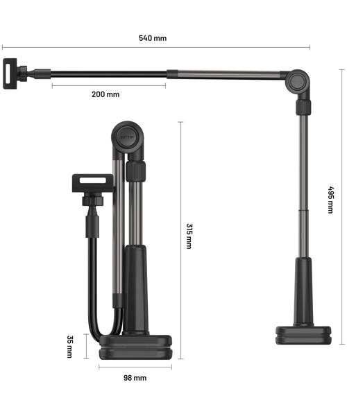 Univerzální držák na tablet/telefon pro upevnění na stůl FIXED Relax s otočným a nastavitelným ramen