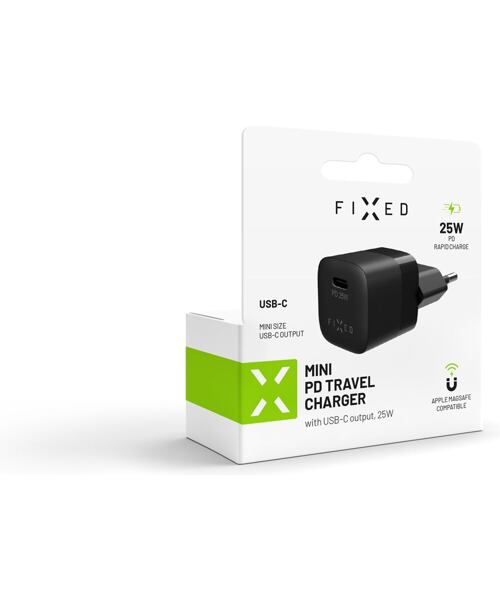 Síťová nabíječka FIXED Mini s USB-C výstupem a podporou PD, 25W, černá
