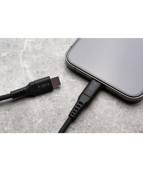 Krátký nabíjecí a datový Liquid silicone kabel FIXED s konektory USB-C/Lightning a podporou PD, 0.5m