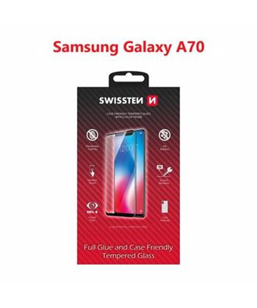 SKLO SWISSTEN FULL GLUE, COLOR FRAME, CASE FRIENDLY PRO SAMSUNG A705 GALAXY A70 ČERNÉ