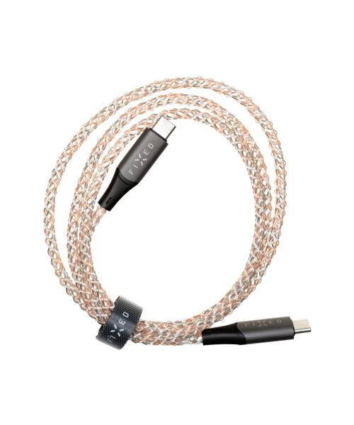 Svítící nabíjecí kabel FIXED s konektory USB-C/USB-C a podporou PD, 1,2 metr, 60W, duhový