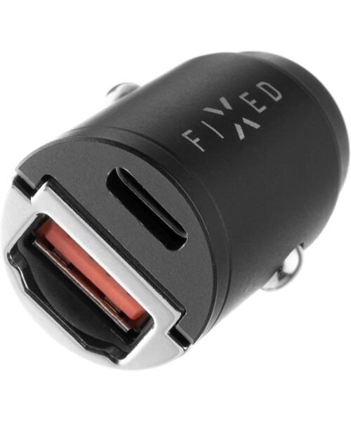 Autonabíječka FIXED s USB-C a USB-A výstupem v miniaturním provedení, podpora PD a QC 3.0, 30W, čern