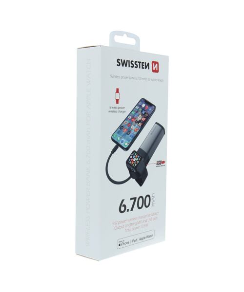 SWISSTEN 2in1 APPLE WATCH MFI POWER BANK 6700 mAh