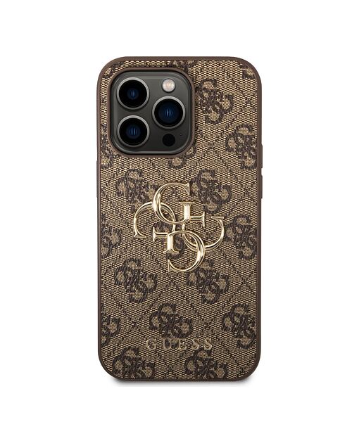 Guess PU 4G Metal Logo Zadní Kryt pro iPhone 15 Pro Max Brown