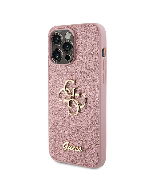 Guess PU Fixed Glitter 4G Metal Logo Zadní Kryt pro iPhone 15 Pro Max Pink