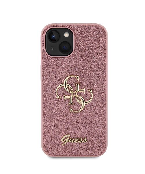 Guess PU Fixed Glitter 4G Metal Logo Zadní Kryt pro iPhone 15 Pink