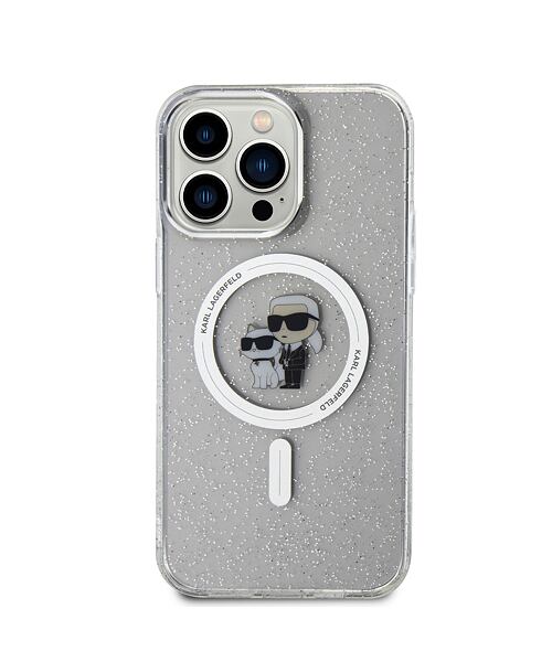 Karl Lagerfeld IML Glitter Karl and Choupette MagSafe Zadní Kryt pro iPhone 15 Pro Max Transparent