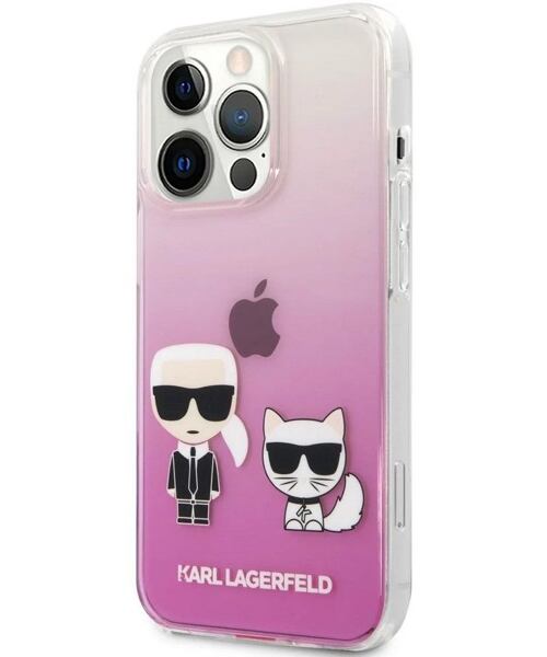 Karl Lagerfeld KLHCP13LCKTRP PC/TPU Ikonik Karl and Choupette Kryt pro iPhone 13 Pro Pink