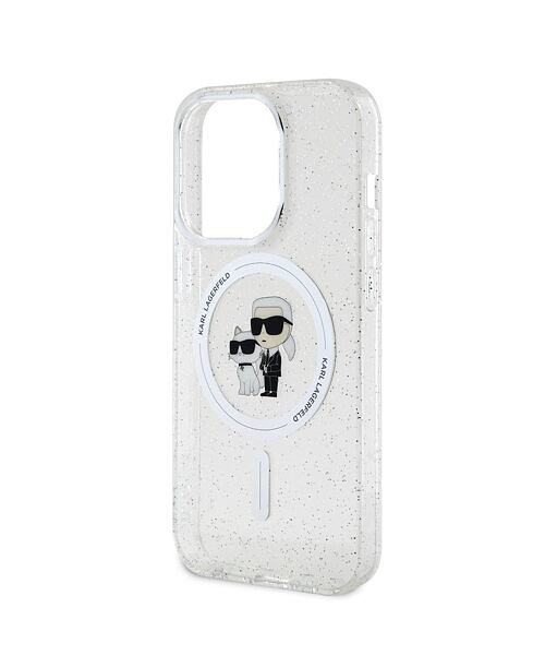 Karl Lagerfeld IML Glitter Karl and Choupette MagSafe Zadní Kryt pro iPhone 15 Pro Transparent