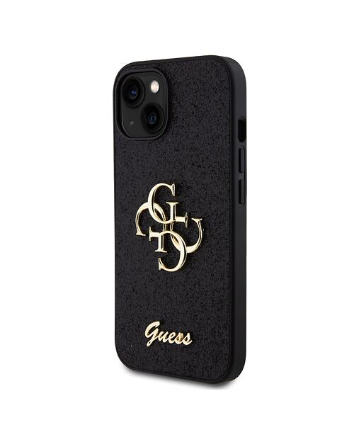 Guess PU Fixed Glitter 4G Metal Logo Zadní Kryt pro iPhone 13 Black