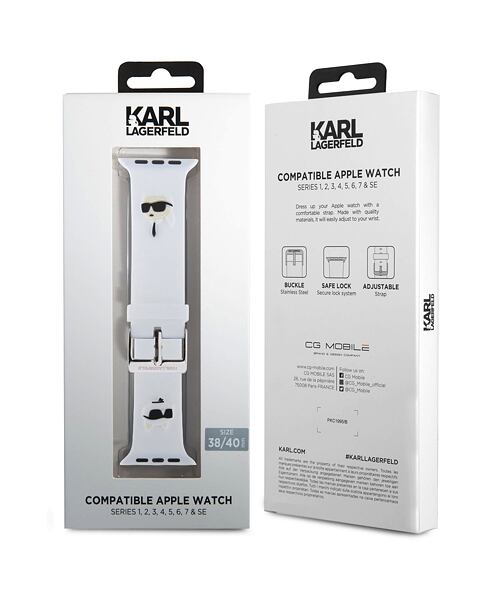 Karl Lagerfeld Karl and Choupette Head NFT Řemínek pro Apple Watch 38/40/41 White