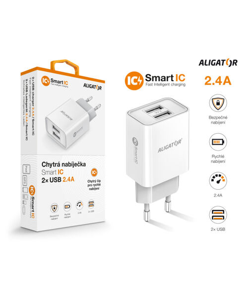 CD ALI s 2xUSB výstupem, 2,4A, smart IC, bílá