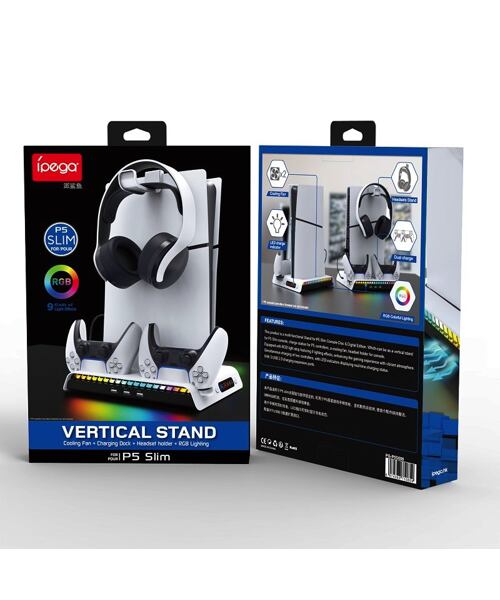 iPega P5S006 Multifunkční Nabíjecí RGB Stojan s Chlazením pro PS5 Slim White