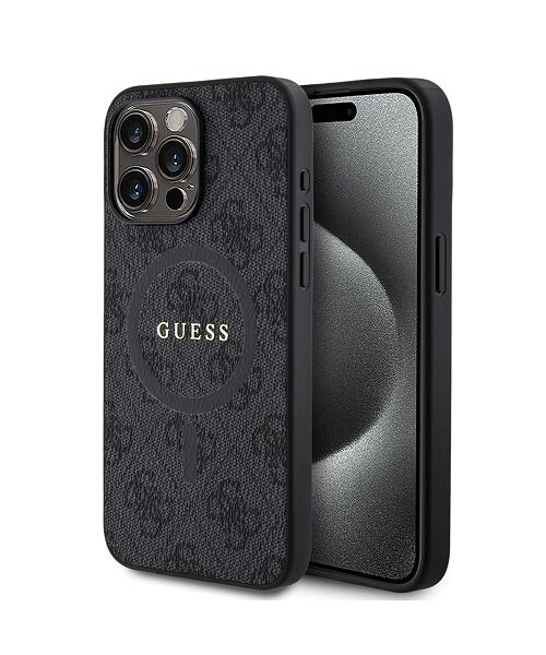 Guess PU Leather 4G Colored Ring MagSafe Zadní Kryt pro iPhone 15 Pro Max Black